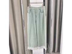温碧霞自创IRENENA服装春季新款蕾丝蓝色阔腿牛仔裤图2