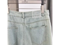 温碧霞自创IRENENA服装春季新款蕾丝蓝色阔腿牛仔裤图3